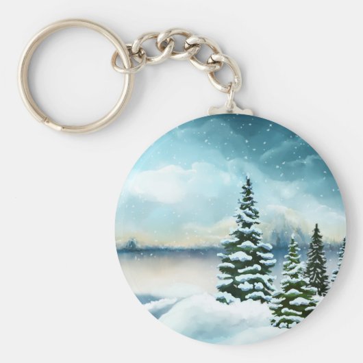 風光明媚な冬のワンダーランド水の色絵画の数 キーホルダー (正面)