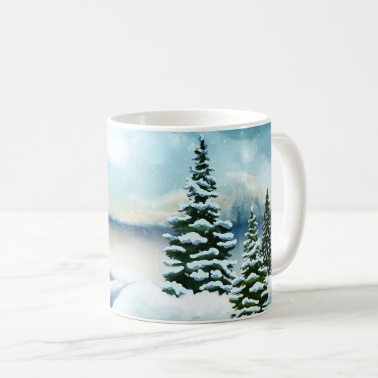 風光明媚な冬のワンダーランド水の色絵画の数 コーヒーマグカップ (正面右)