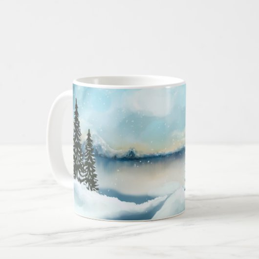 風光明媚な冬のワンダーランド水の色絵画の数 コーヒーマグカップ (正面左)