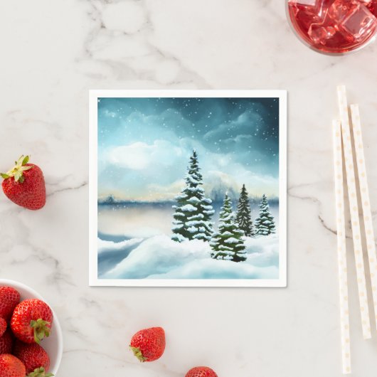 風光明媚な冬のワンダーランド水の色絵画の数 スタンダードカクテルナプキン (インサイチュ)
