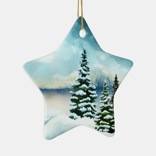 風光明媚な冬のワンダーランド水の色絵画の数 セラミックオーナメント (右)