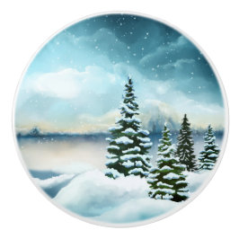 風光明媚な冬のワンダーランド水の色絵画の数 セラミックノブ