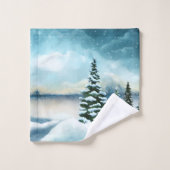 風光明媚な冬のワンダーランド水の色絵画の数 バスタオルセット (ウォッシュタオル)