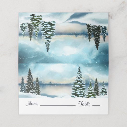 風光明媚な冬のワンダーランド水の色絵画の数 プレイスカード (外部開封)