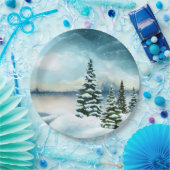 風光明媚な冬のワンダーランド水の色絵画の数 ペーパープレート (パーティー)