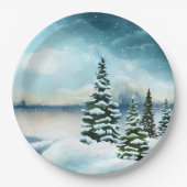 風光明媚な冬のワンダーランド水の色絵画の数 ペーパープレート (正面)