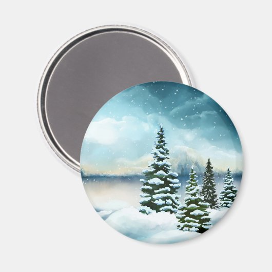 風光明媚な冬のワンダーランド水の色絵画の数 マグネット (正面/裏面)