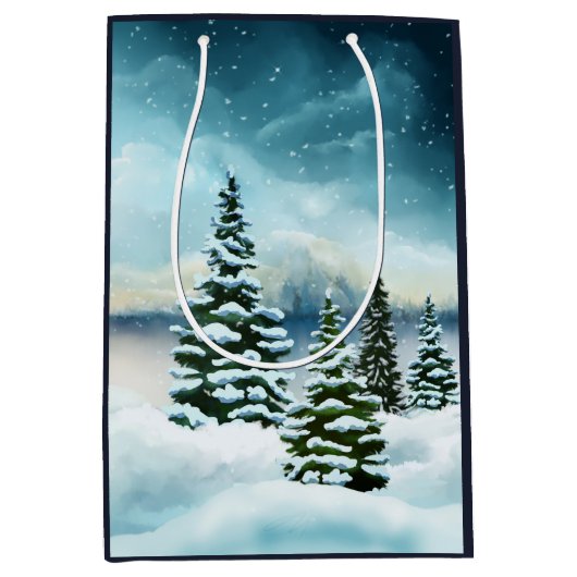 風光明媚な冬のワンダーランド水の色絵画の数 ミディアムペーパーバッグ (正面)