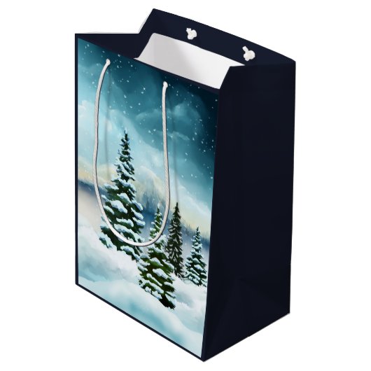 風光明媚な冬のワンダーランド水の色絵画の数 ミディアムペーパーバッグ (裏面アングル)