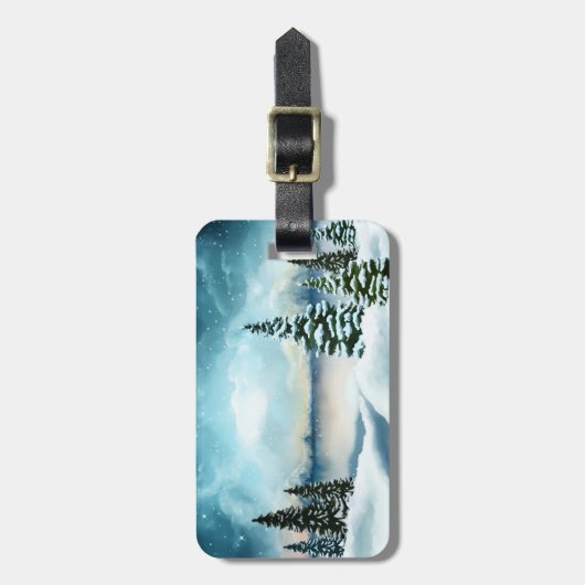 風光明媚な冬のワンダーランド水の色絵画の数 ラゲッジタグ (正面縦)