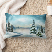 風光明媚な冬のワンダーランド水の色絵画の数 ランバークッション (ブランケット)