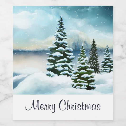 風光明媚な冬のワンダーランド水の色絵画の数 ワインラベル (シングルラベル)