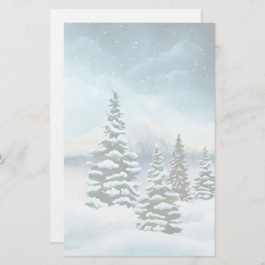 風光明媚な冬のワンダーランド水の色絵画の数 便箋 (正面/裏面)