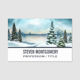 風光明媚な冬のワンダーランド水の色絵画の数 名札