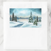 風光明媚な冬のワンダーランド水の色絵画の数 長方形シール (バッグ)