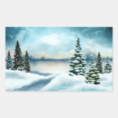 風光明媚な冬のワンダーランド水の色絵画の数 長方形シール (正面)