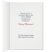 風光明媚な冬の山の平和クリスマスカード (内側 (右))