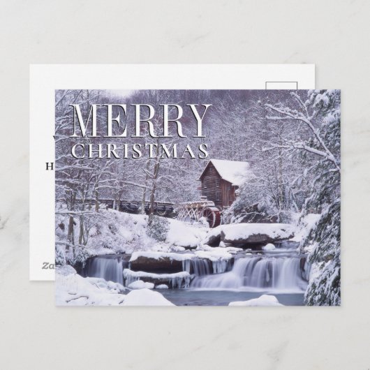 風光明媚な冬の景色のGlad Creek Grist Mill シーズンポストカード (正面/裏面)