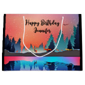 風光明媚な冬の湖と鹿誕生日 ラージペーパーバッグ (正面)