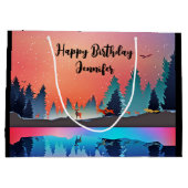 風光明媚な冬の湖と鹿誕生日 ラージペーパーバッグ (裏面)