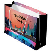 風光明媚な冬の湖と鹿誕生日 ラージペーパーバッグ (正面アングル)