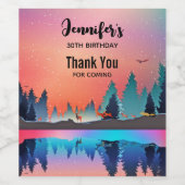 風光明媚な冬の湖と鹿誕生日 ワインラベル (シングルラベル)