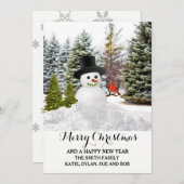 風光明媚な冬の雪と雪だるまクリスマスカード シーズンカード (正面/裏面)