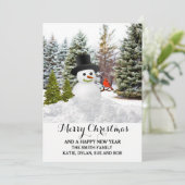 風光明媚な冬の雪と雪だるまクリスマスカード シーズンカード (スタンド正面)