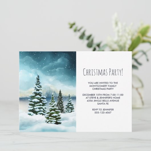 風光明媚な冬ワンダーランドウォーターカラーアートパーティー 招待状 (スタンド正面)