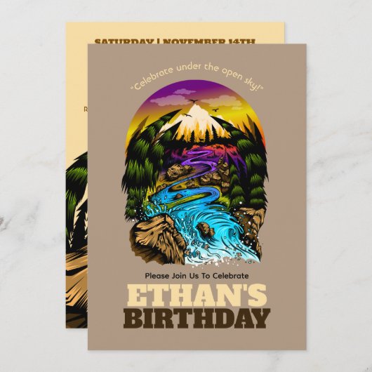 風光明媚な屋外誕生祝い 招待状 (正面/裏面)