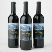 風光明媚な山と湖の写真パーソナライズされた ワインラベル (ボトル)