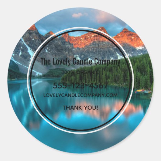風光明媚な山と湖の写真事業 ラウンドシール (正面)