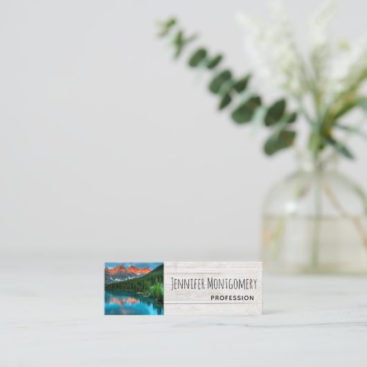 風光明媚な山と湖の風景の写真 スキニー名刺 (スタンド正面)