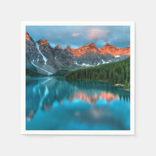 風光明媚な山と湖の風景の写真 スタンダードカクテルナプキン (正面)