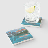 風光明媚な山と湖の風景の写真 ストーンコースター (横)