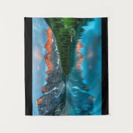 風光明媚な山と湖の風景の写真 タペストリー