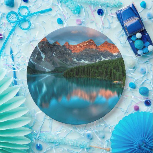 風光明媚な山と湖の風景の写真 ペーパープレート (パーティー)