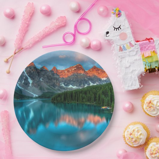 風光明媚な山と湖の風景の写真 ペーパープレート (パーティー)