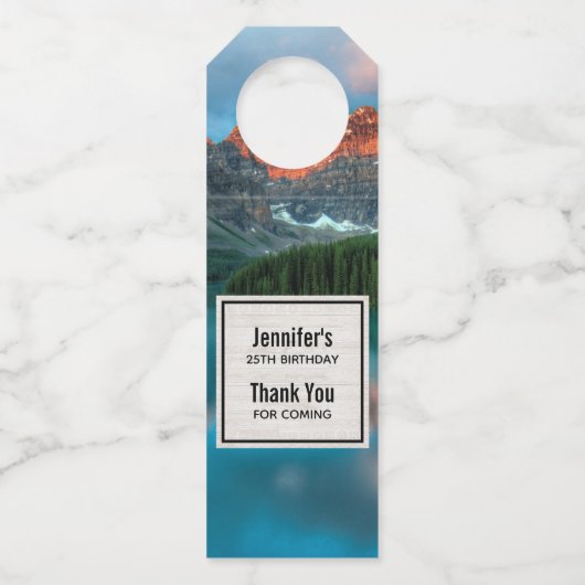 風光明媚な山と湖の風景の写真 ボトルネックタグ (正面)