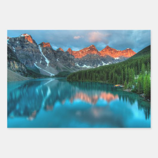 風光明媚な山と湖の風景の写真 ラッピングペーパーシート (正面)