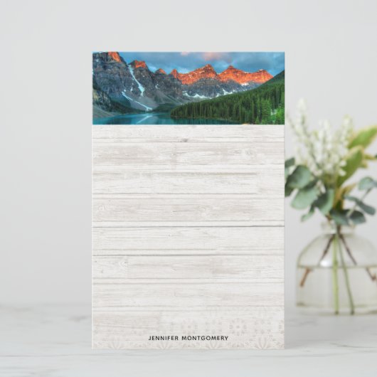 風光明媚な山と湖の風景の写真 便箋 (スタンド正面)