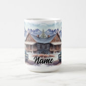 風光明媚な山のヴィンテージキャビンと古いトラック コーヒーマグカップ (中央)
