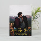 風光明媚な山の日付カードを保存 箔招待状 (立ち正面)