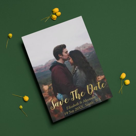 風光明媚な山の日付カードを保存 箔招待状