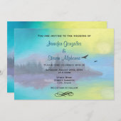 風光明媚な山の湖の風景結婚ズ 招待状 (正面/裏面)