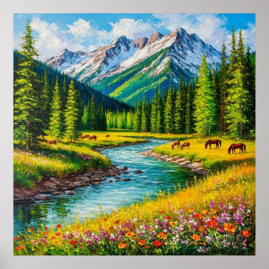 風光明媚な山の谷とストリーム ポスター (正面)