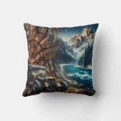 風光明媚な山の風景で川のヴィンテージカー クッション (裏面)