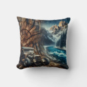 風光明媚な山の風景で川のヴィンテージカー クッション (正面)