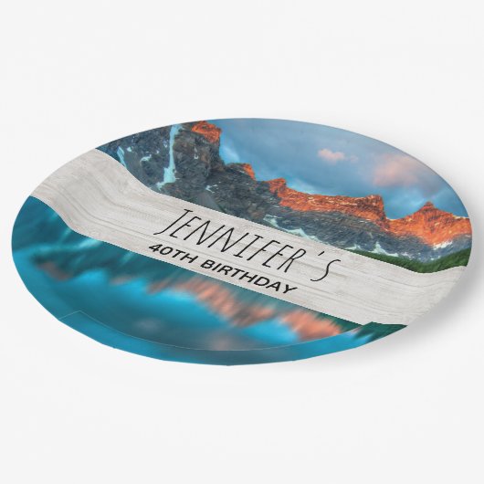 風光明媚な山の風景の写真誕生日 ペーパープレート (アングル)