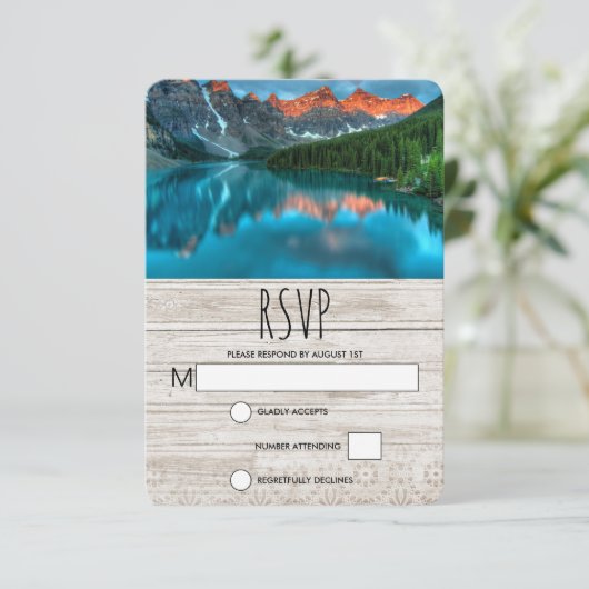 風光明媚な山の風景結婚写真 出欠カード (スタンド正面)